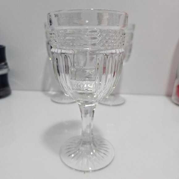 3 Libbey Radiant Water Glasses Vintage Pressed Glass 7" diamond ribbed patterned - Picture 7 of 7